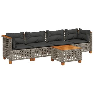 vidaXL Salon de jardin 5 Pièces avec coussins gris résine tressée