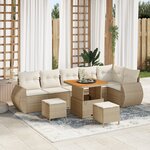 Ensemble de canapé de jardin vidaXL 9 pièces avec coussins beige poly rattan acacia