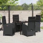 vidaXL Ensemble de salle à manger de jardin 5 pièces avec coussins en poly rotin noir