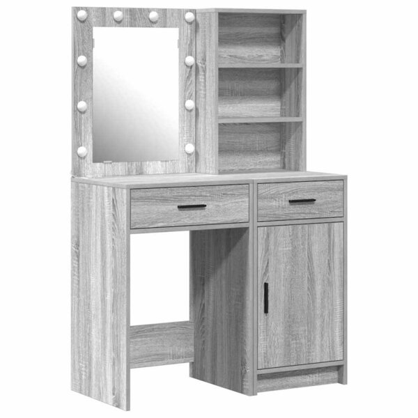 vidaXL Ensemble de table de maquillage avec LED 2 Pièces Gris Sonoma
