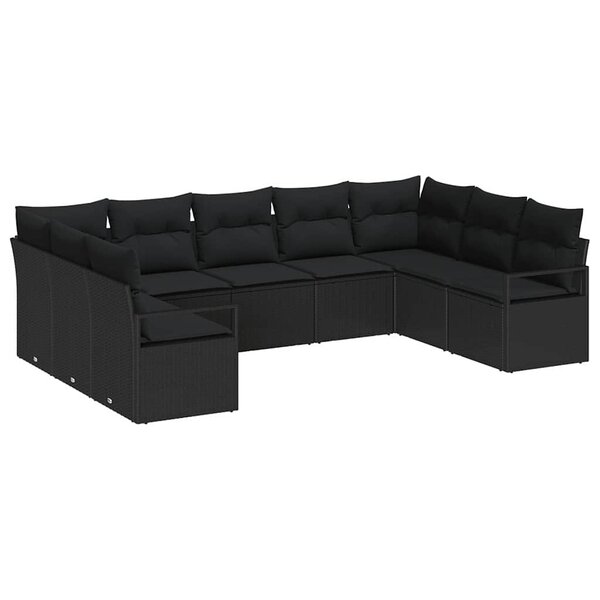 vidaXL Ensemble de canapé de jardin avec coussin 9 Pièces Noir