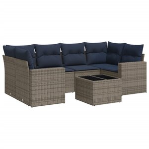 vidaXL Salon de jardin 7 Pièces avec coussins gris résine tressée