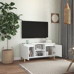 vidaXL Meuble TV avec pieds en bois massif Blanc 103 5x35x50 cm