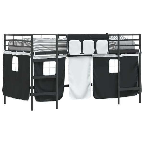 vidaXL Cadre de lit superposé pour enfants avec rideaux Uni Noir