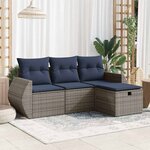 vidaXL Salon de jardin 4 Pièces avec coussins gris résine tressée