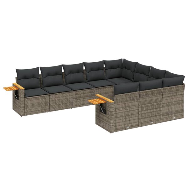vidaXL Salon de jardin avec coussins 10 Pièces gris résine tressée