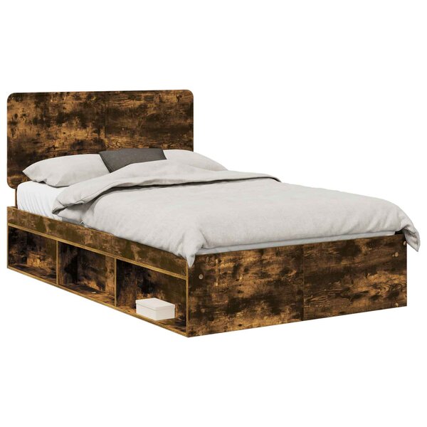 vidaXL Cadre de lit Chêne fumé 120 x 190 cm Bois de pin massif