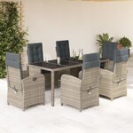 vidaXL Ensemble à manger de jardin et coussins 7 Pièces gris rotin