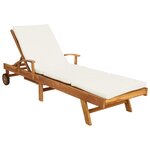 vidaXL Chaise longue avec coussin Bois de teck massif Marron et Crème