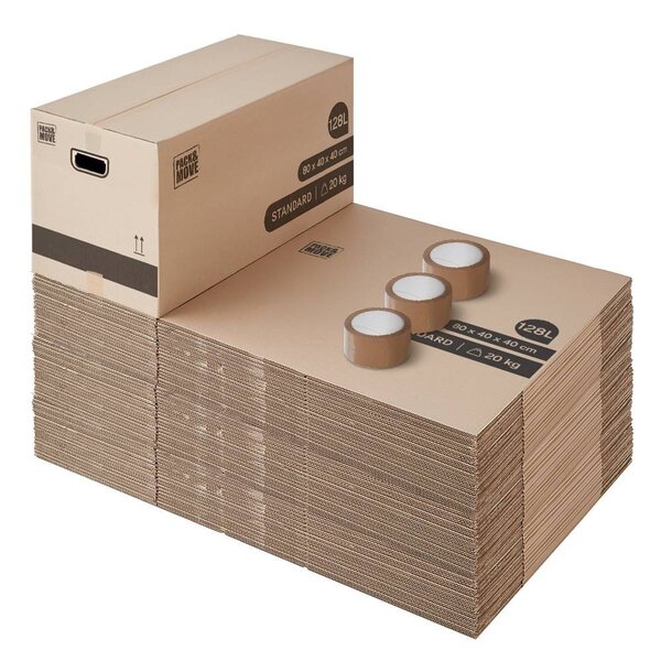 Pack and Move - Lot 50 cartons déménagement stockage XL - 80 x 40 x 40 cm - Poignées renforcées - 3 adhésifs offerts