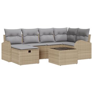 Canapés de jardin 7 pièces avec coussins Beige Rattan synthétique