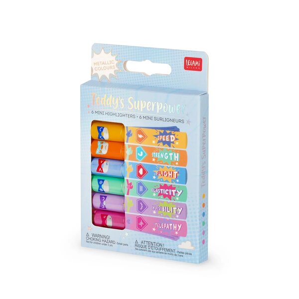 Legami MH0005 - Set de 6 mini surligneurs - Teddy's Superpower