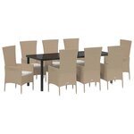 vidaXL Ensemble de salle à manger pour jardin 9 Pièces Beige polyrotin