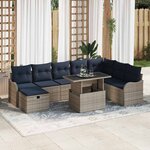 vidaXL Ensemble de canapé de jardin avec coussin 9 Pièces Gris Poly rotin