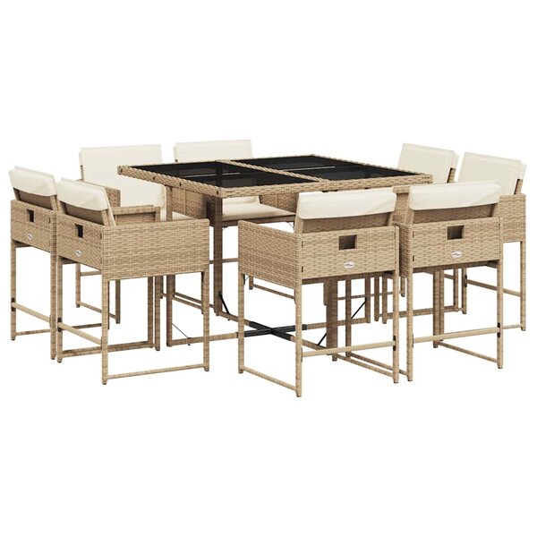 vidaXL Ensemble à manger de jardin et coussins 9 Pièces beige Poly rotin