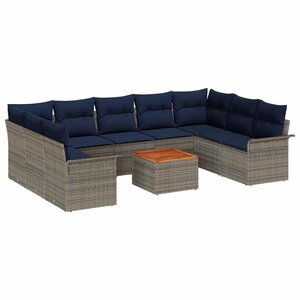 vidaXL Ensemble de canapé de jardin 10 Pièces Gris et bleu marine