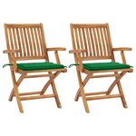 vidaXL Chaises de jardin 2 Pièces avec coussins vert Bois de teck massif