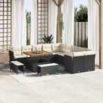 Ensemble de Canapés de Jardin 13 Pièces avec Coussins Noir Rattan Poly Acacia