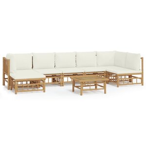 vidaXL Salon de jardin 8 Pièces avec coussins blanc crème bambou