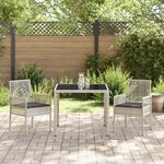 Ensemble de salle à manger de jardin 3 pièces avec coussins Gris clair Poly Rattan