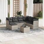 vidaXL Salon de jardin 8 Pièces avec coussins gris clair résine tressée