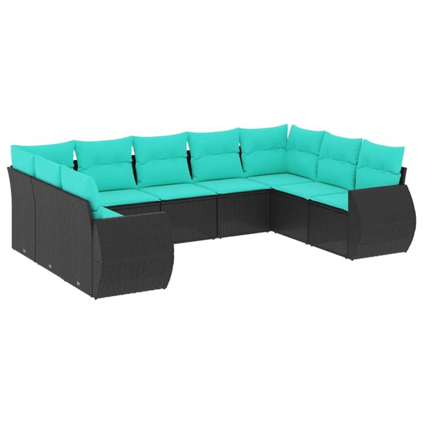 vidaXL Salon de jardin 9 Pièces avec coussins noir résine tressée