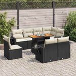 vidaXL Salon de jardin 9 Pièces avec coussins noir résine tressée