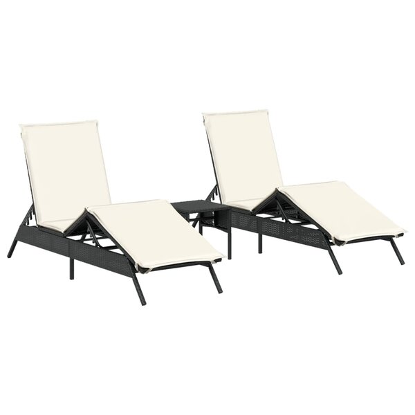 vidaXL Chaises longues lot de 2 avec table noir résine tressée