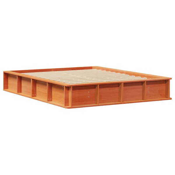 vidaXL Cadre de lit avec rangement élévateur  marron ciré  150 x 200 cm  en bois de pin massif