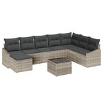 vidaXL Ensemble de salle à manger de jardin 9 pièces avec coussins en rotin gris poly