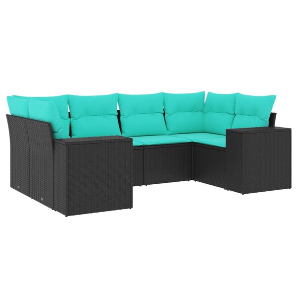 vidaXL Salon de jardin 6 Pièces avec coussins noir résine tressée
