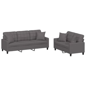 vidaXL Ensemble de canapés 2 Pièces avec coussins gris similicuir