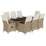 vidaXL Ensemble à manger de jardin et coussins 9 Pièces beige Poly rotin