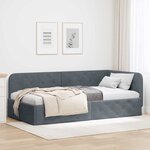 vidaXL Cadre de lit d'angle Gris foncé 90 x 200 cm Velours