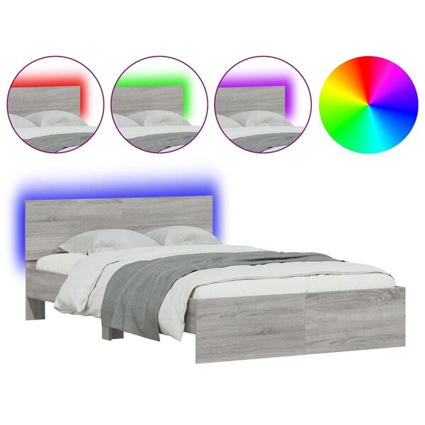 vidaXL Cadre de lit avec tête de lit et LED sonoma gris 120x190 cm