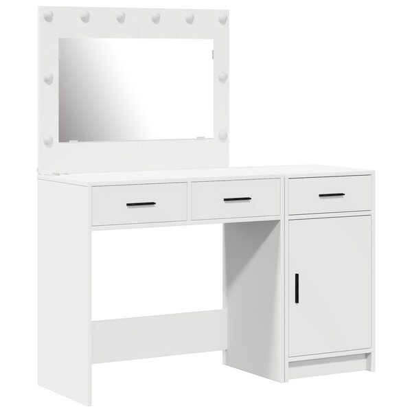 Ensemble de table de maquillage 2 pièces avec LED en bois d'ingénierie blanc