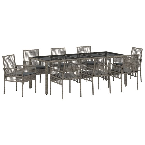 Ensemble de salle à manger de jardin 9 pièces vidaXL avec coussins gris en poly rotin