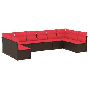 vidaXL Salon de jardin 10 Pièces avec coussins marron résine tressée