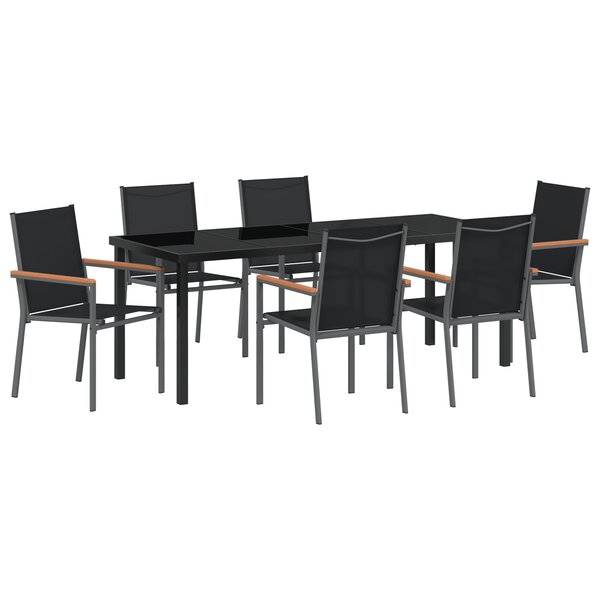 vidaXL Ensemble de salle à manger de jardin 7 pièces en textilène noir et acier