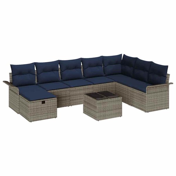 vidaXL Ensemble de canapé de jardin avec coussin 9 Pièces Poly rotin