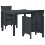 vidaXL Ensemble de salle à manger de jardin 3 pièces en polyrotin anthracite