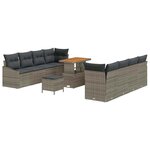 vidaXL Ensemble de 11 Pièces de Canapés de Jardin avec Coussins Gris Poly Rattan Acacia