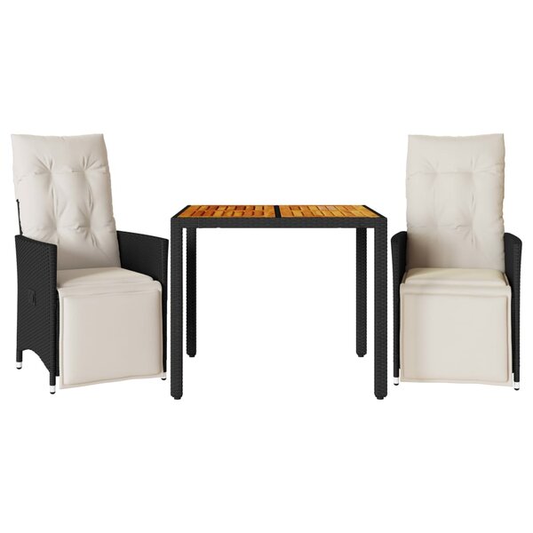 vidaXL Ensemble de bistro 3 Pièces avec coussins noir résine tressée