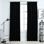 vidaXL Rideaux occultants avec crochets 2 Pièces Velours Noir 140x245 cm