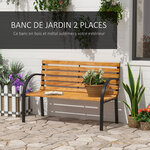 Banc de jardin 2 places style rural chic assise dossier à lattes bois naturel lasuré châssis acier époxy noir