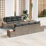 Ensemble de canapé de jardin vidaXL 8 pièces avec coussins gris en poly rotin et acacia
