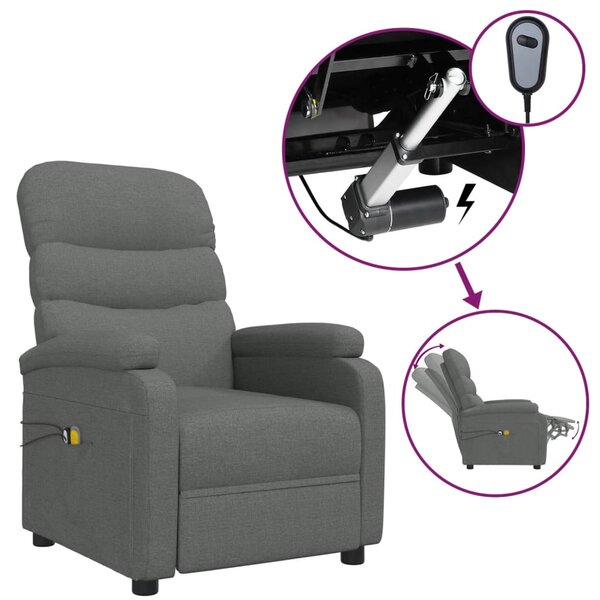 vidaXL Fauteuil électrique de massage Gris foncé Tissu