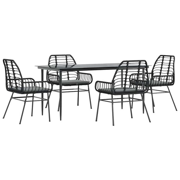vidaXL Ensemble à manger de jardin et coussins 5 Pièces noir rotin verre