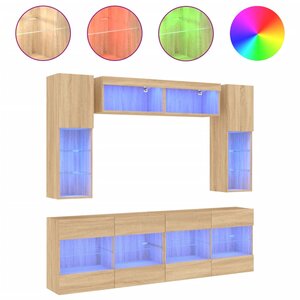 vidaXL Ensemble de meubles TV muraux 6Pièces et lumières LED chêne sonoma