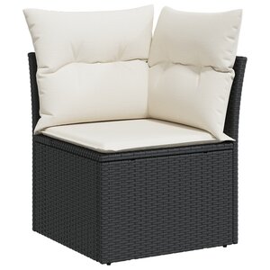 Ensemble de canapé de jardin 9 pièces avec coussins noir en poly rotin et acacia